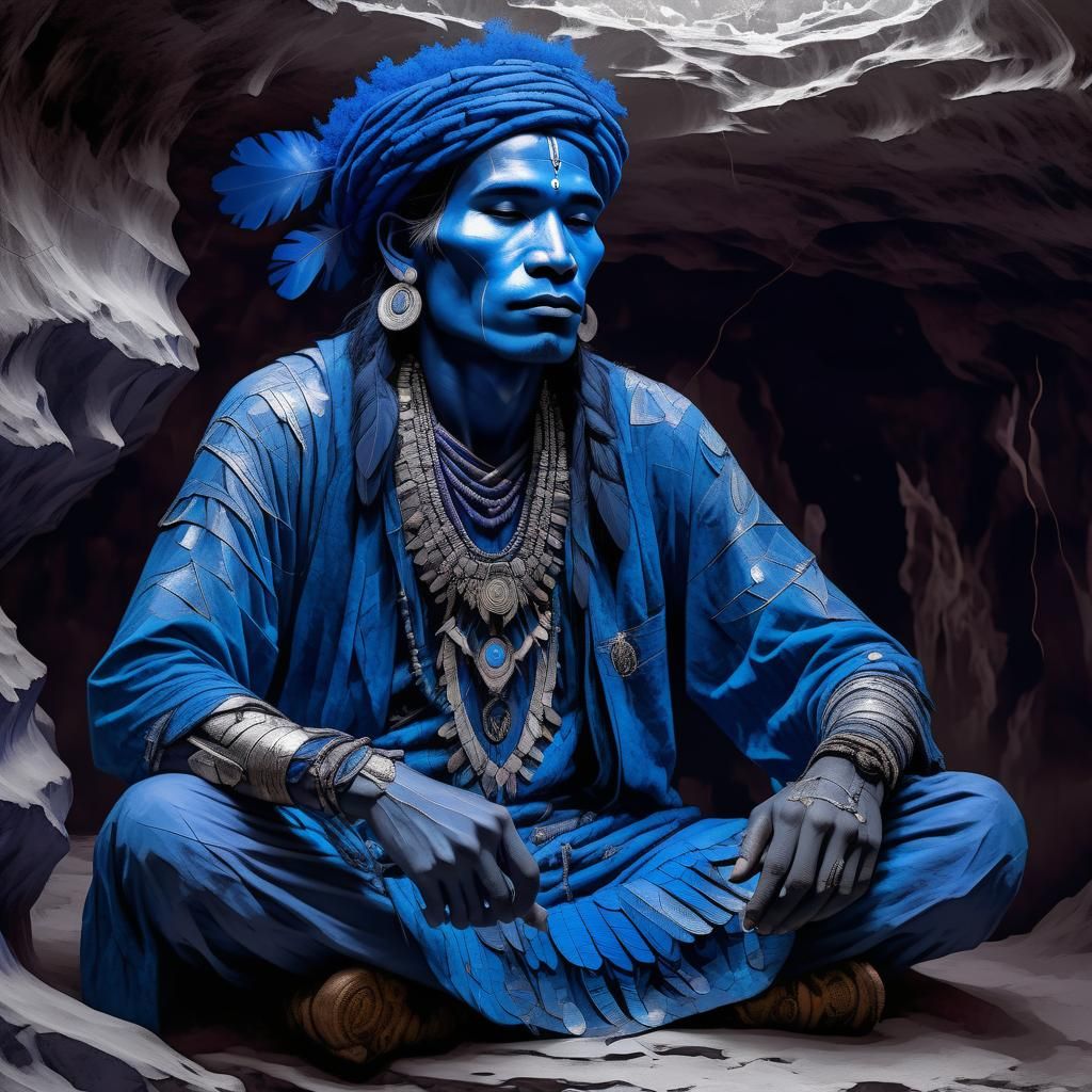 Monochromatic Medicine Man in Indigo Blue Cave