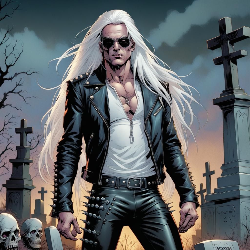 Gothic Rockstar Zombie in a Graveyard