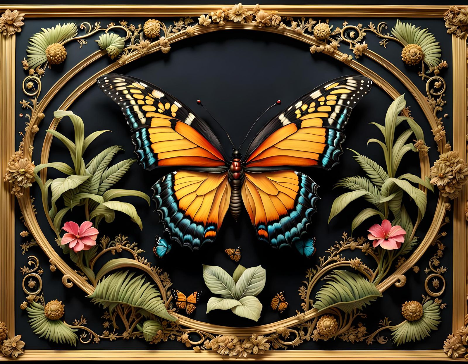 Black Butterfly in a Baroque Fantasy Garden