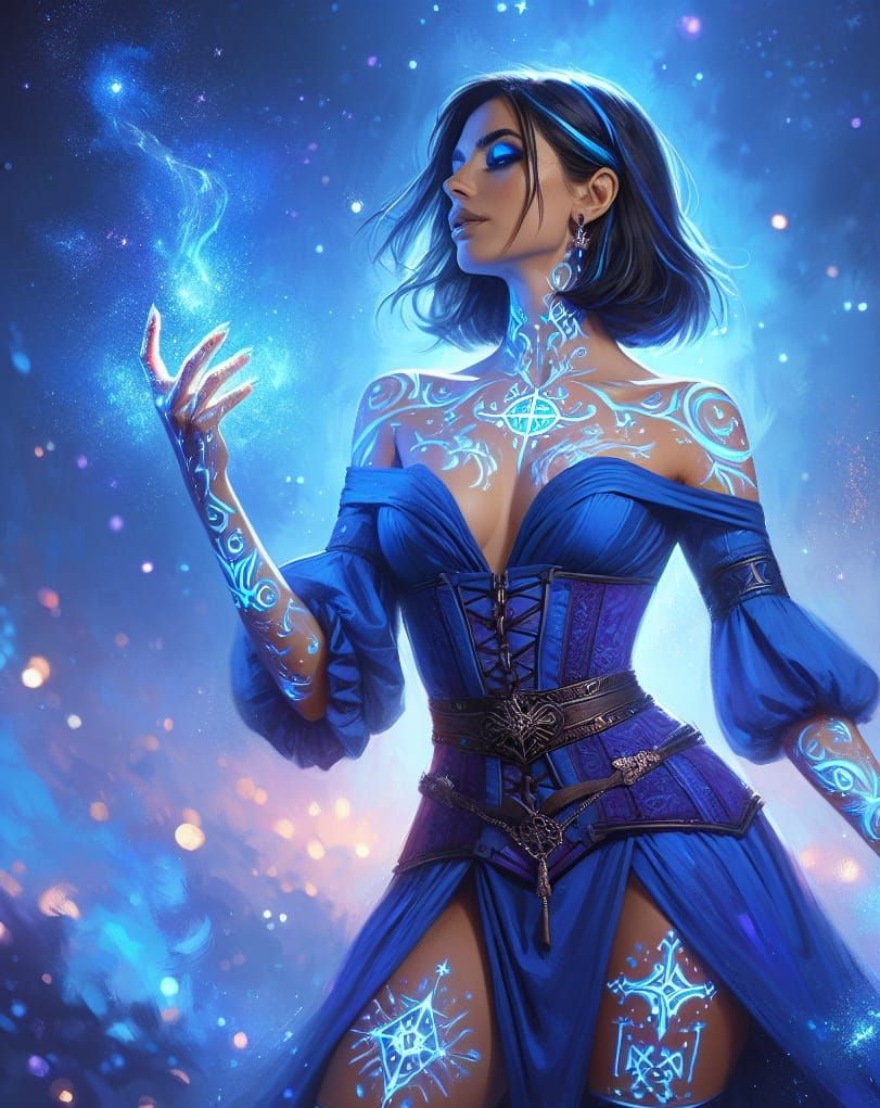 Ethereal Wizardess in Vibrant Blue Attire