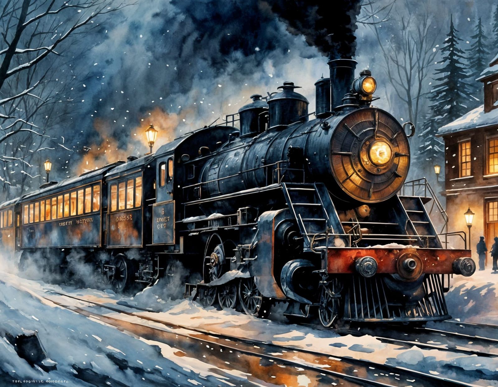 Ethereal Polar Express Depicted in Volumetric Watercolor