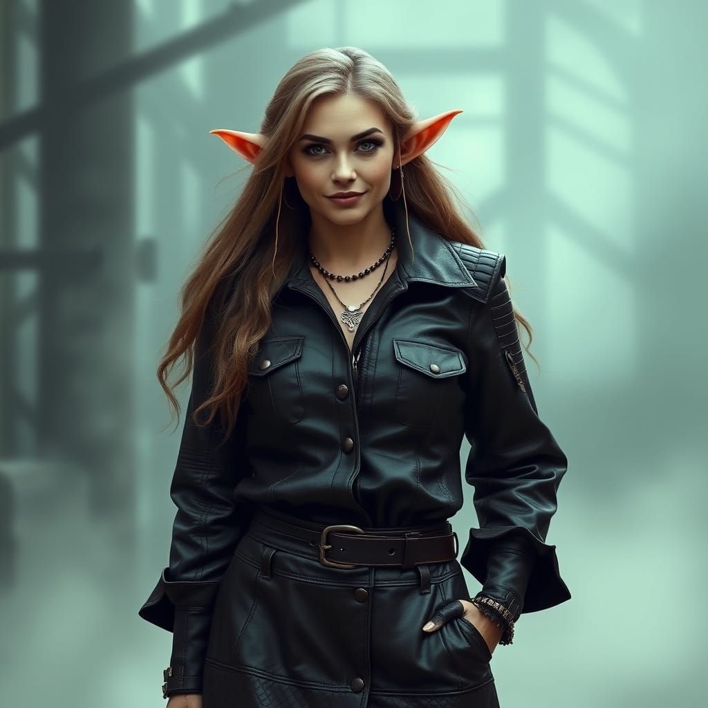 Steampunk Elf in Foggy Landscape