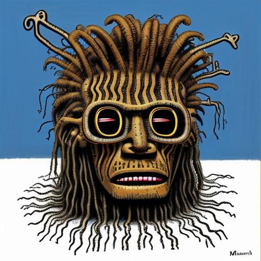 Grotesque Shrunken Head in a Vibrant, Surrealist Art Style