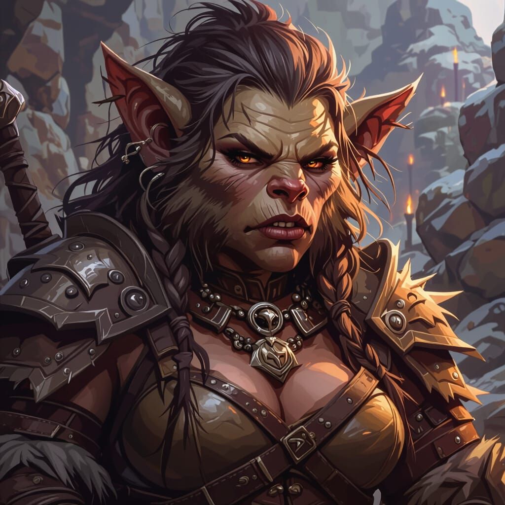 Bugbear Warrior in a Cave Dungeon, Fantasy Art