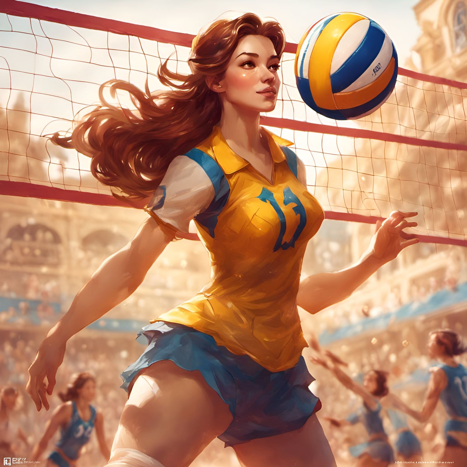 Princess Volleyball Champion in a Vibrant Digital Art Style