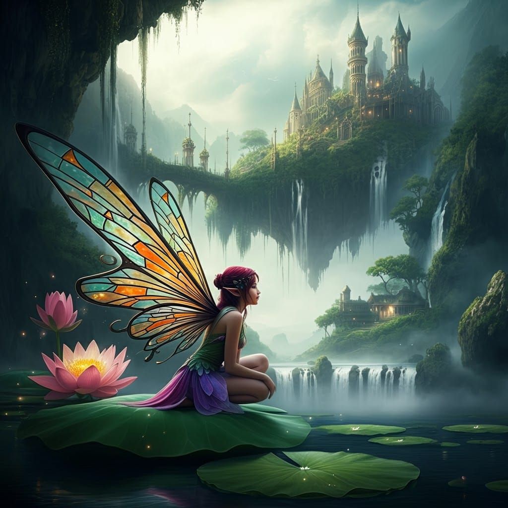 Ethereal Fairy Landscapes with Stained Glass Wings