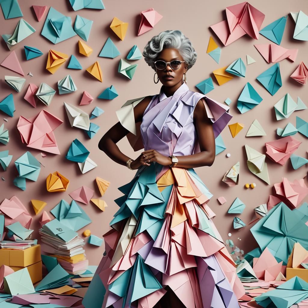 Postmodern Fashion Goddess in Origami Chic