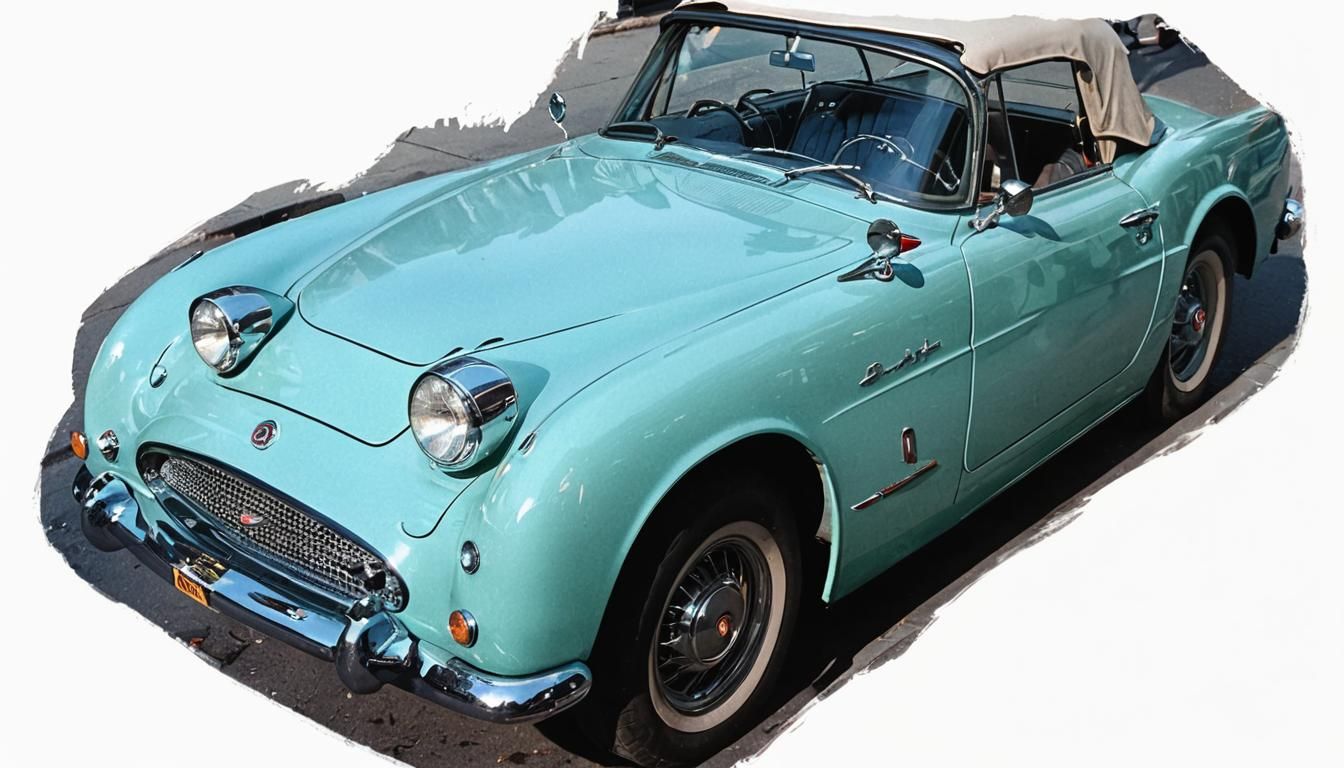 Retro Film Still of 1959 Metallic Green Car on Quiet New Yor...