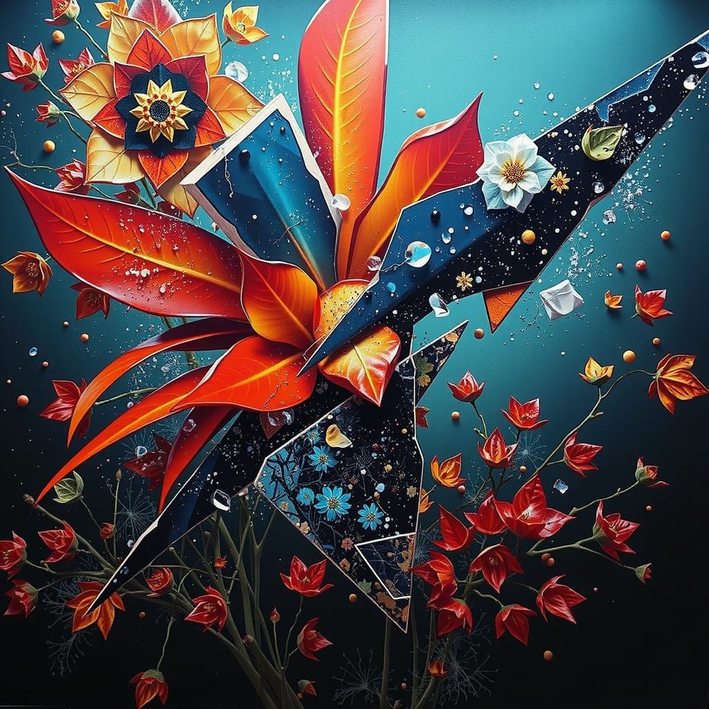 Fractured Flora: A Colorful Geometric Botanical Display