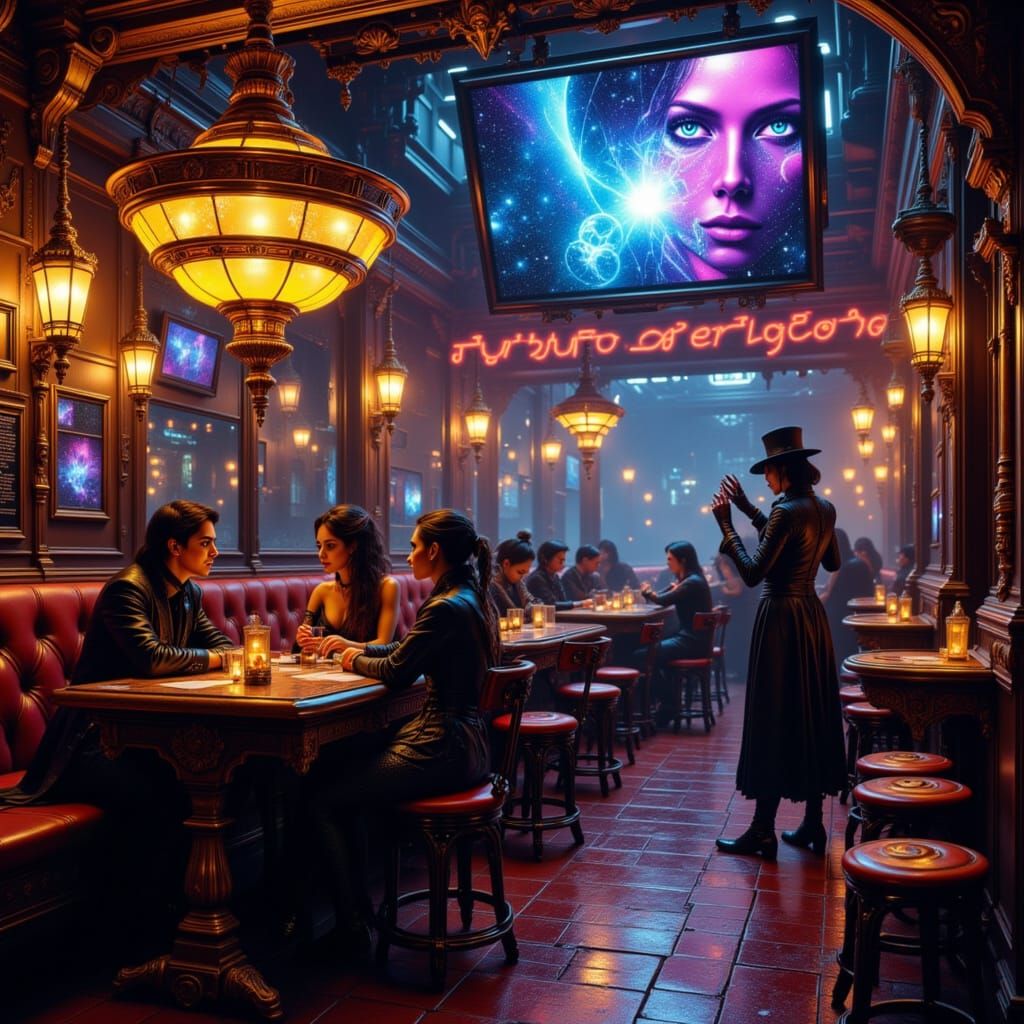 Cyberpunk Cafe with Wizards and Max Headroom