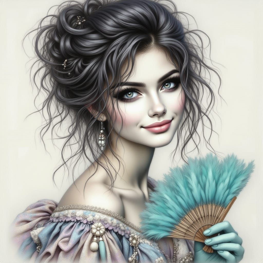 Elegant Woman in Retro Black and White Drawing