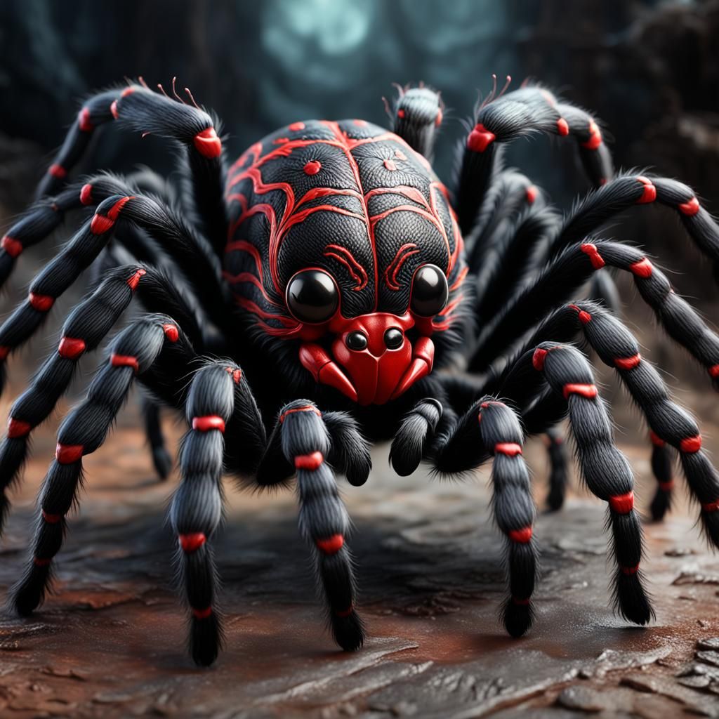 Fantastical Porcelain Tarantula in Deep Red and Black