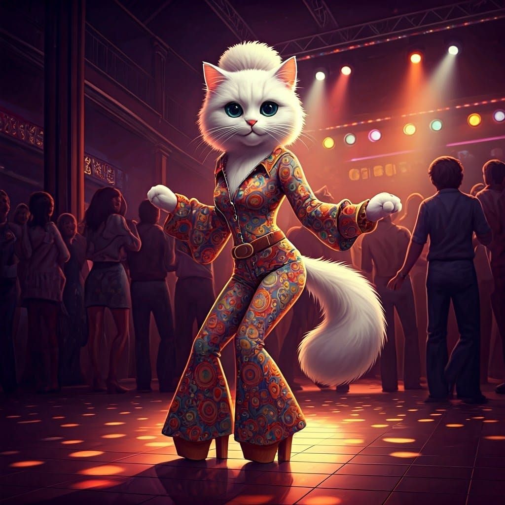 Far-Out Feline Disco Diva in Retro Glamour Style