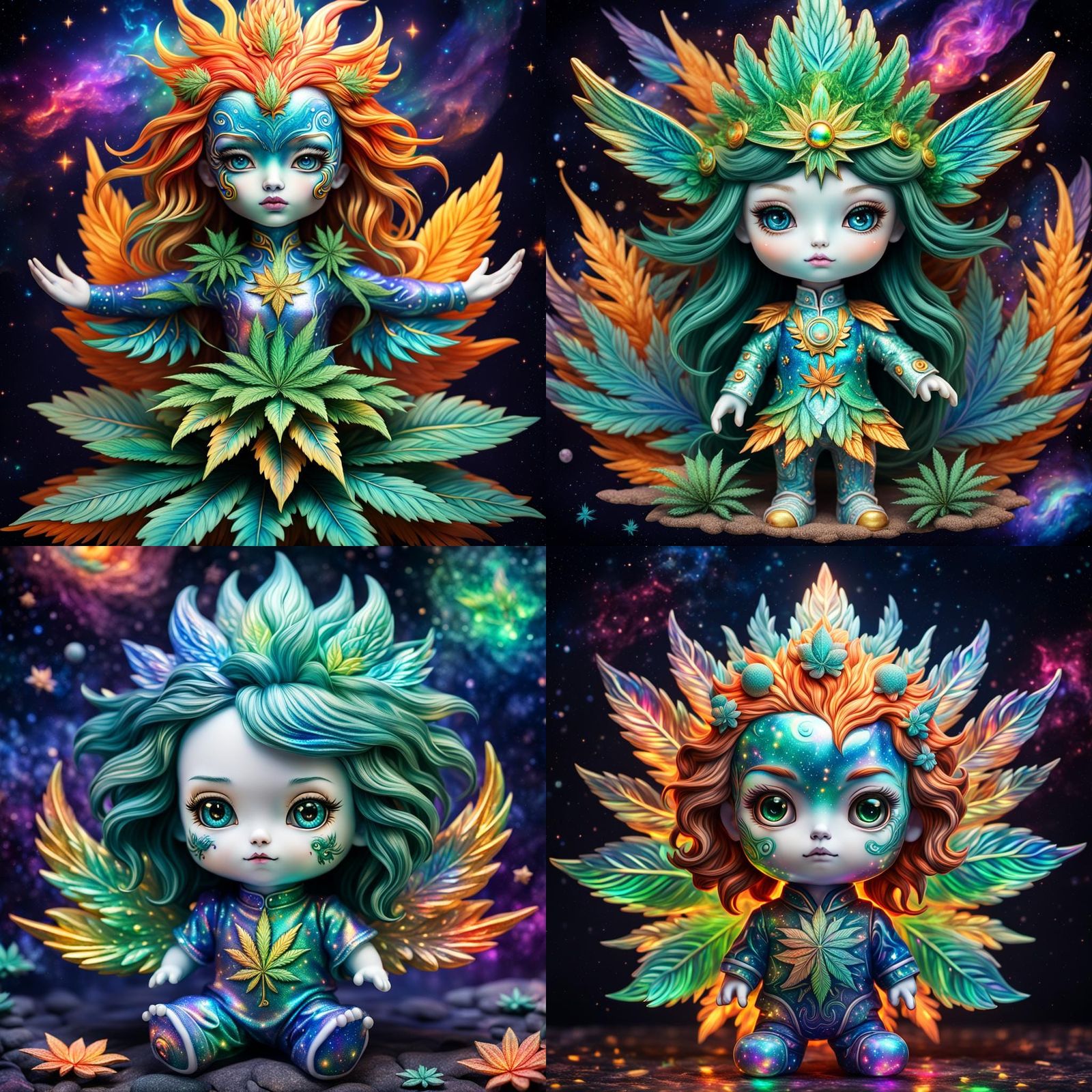 Chibi Cosmic Phoenix Doll in Porcelain with Astral Holograph...