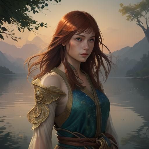 Serene Sunset Goddess in Golden Hues