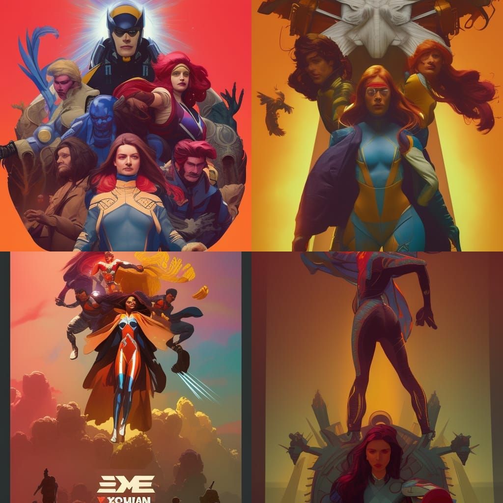 Hyperdetailed X-men Concept Art in Triadic Colors