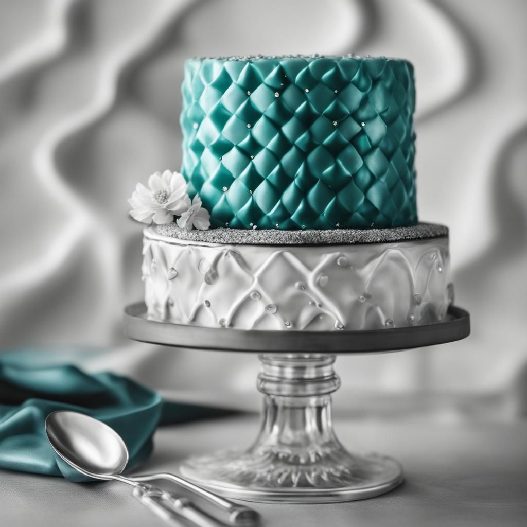 Elegant Monochrome Cake in Teal with Diamond Accents
