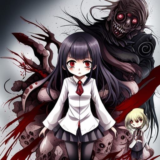 Yamishibai Style Horror Girl with Monsters