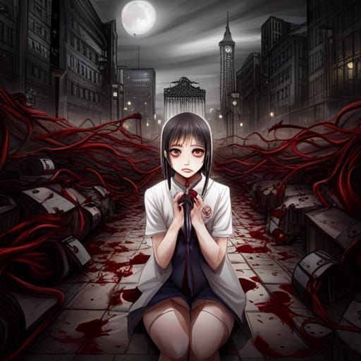 Scary Horror Girl in Yamishibai Anime Style