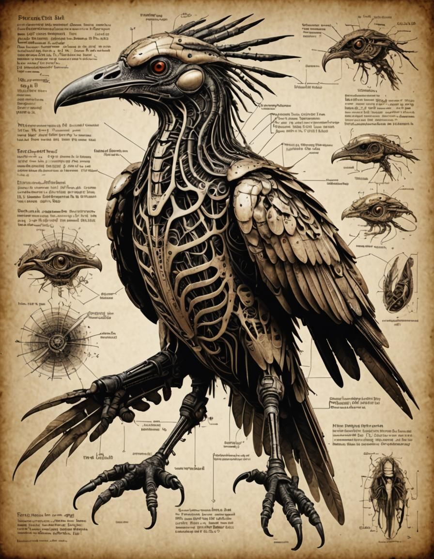 Sepia-Toned Anatomy of a Prehistoric Bird