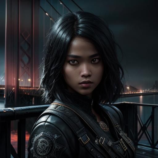 A Moody, Hyperrealistic Portrait of a Mail on a Bridge