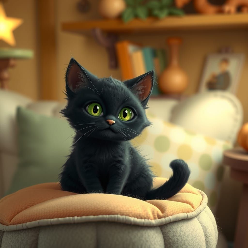 Adorable Black Cat in Whimsical Style