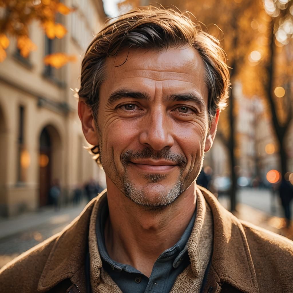 Warm Portrait of a Young Man in Autumn Prague