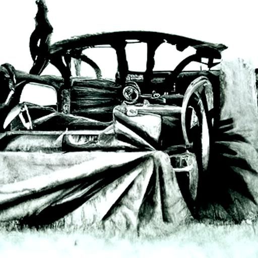Vintage Car in Charcoal Drawing Style