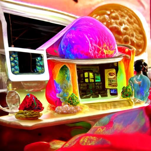 Cosmic Ice Cream Manor in Vibrant Holographic Style