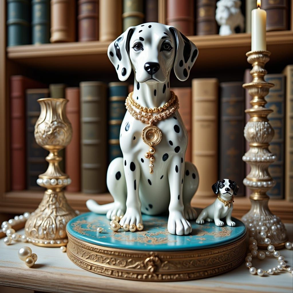 Hyperrealistic Dog Ornaments on Mantlepiece
