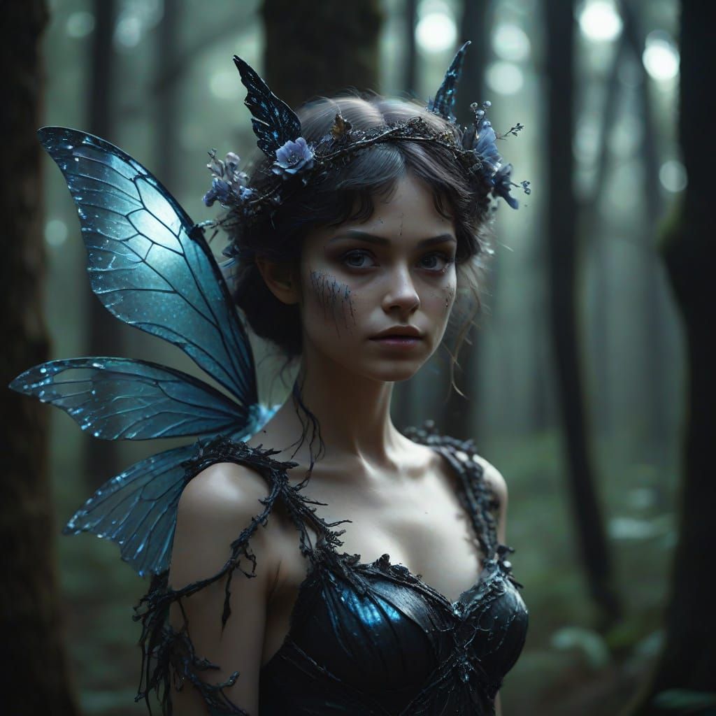 Macabre Forest Fairy with Obsidian Wings