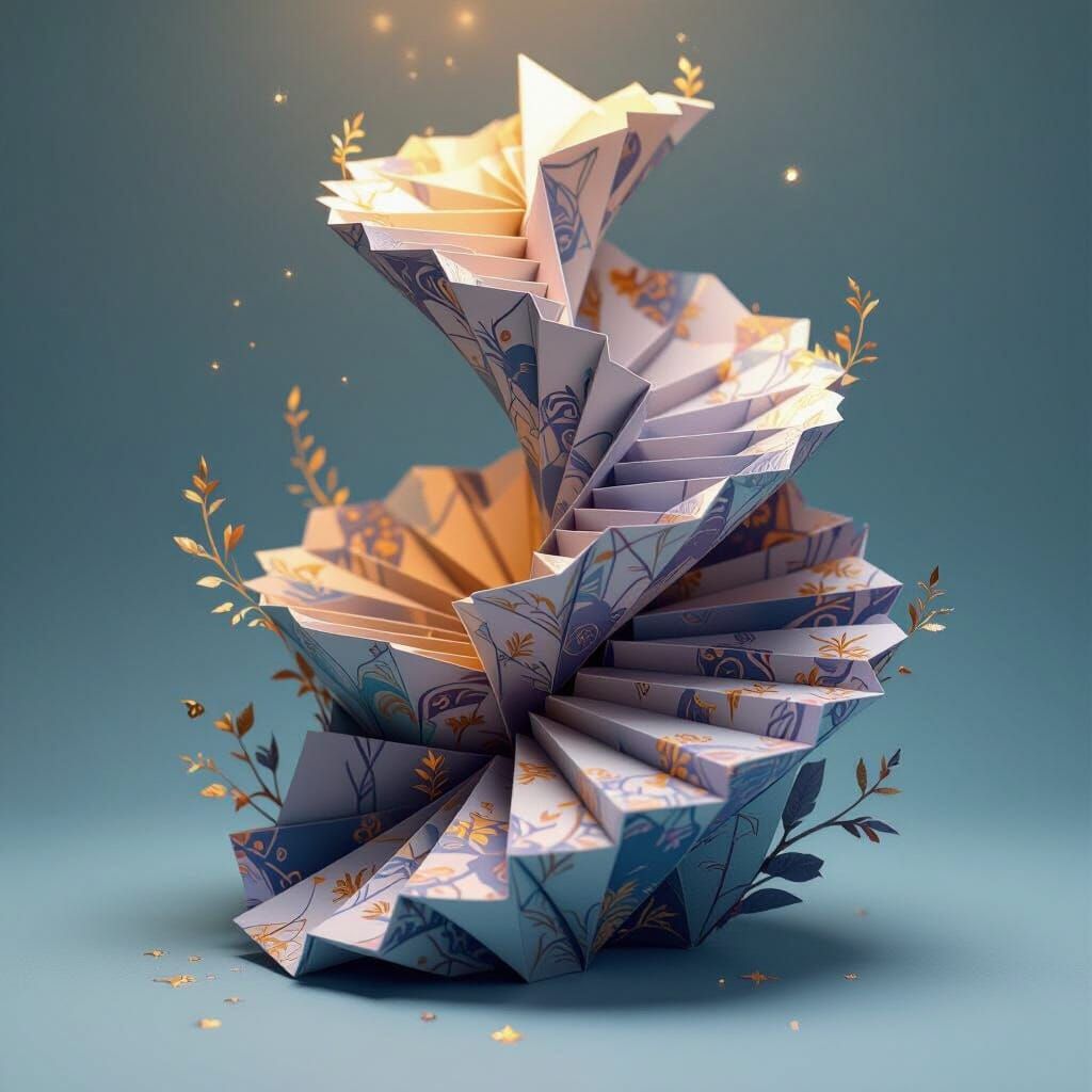 Origami Staircase in Deep Blues and Purples