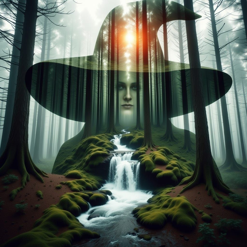 Elderly Forest Witch Amidst Charcoal Ruin