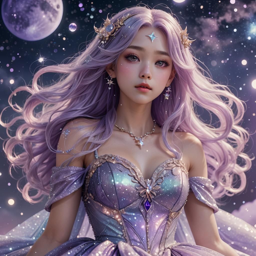 Celestial Anime Goddess in Soft Glow