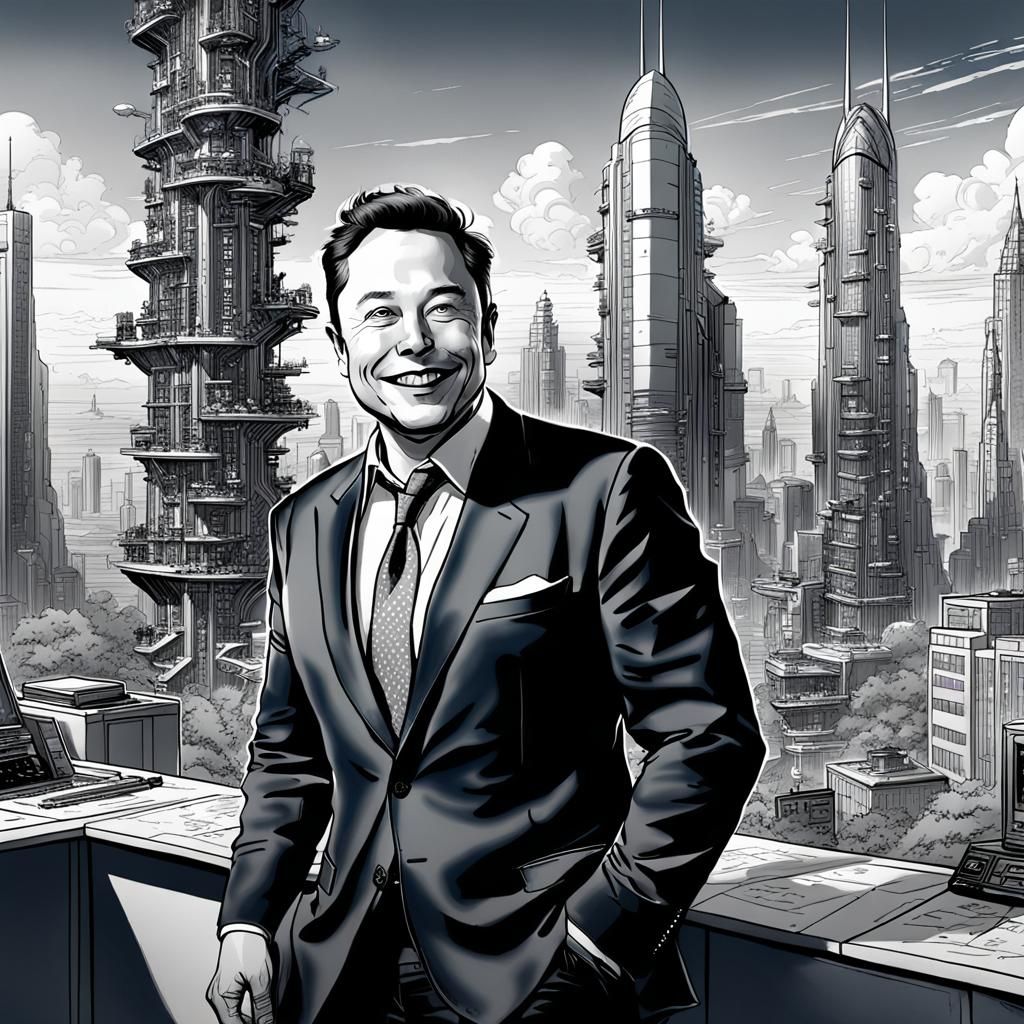 Elon Musk in a Futuristic Corporate Setting