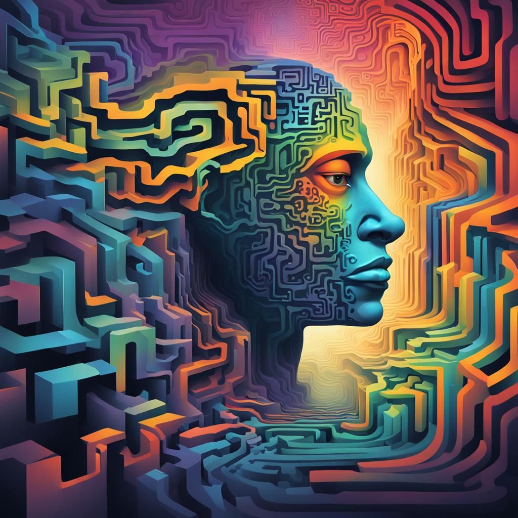 Creature Lost in Maze: Surreal Abstract Painting