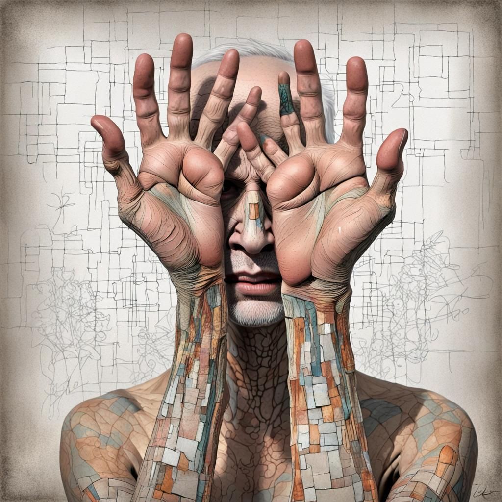 Vibrant Android Portrait in Psychedelic Cubist Style