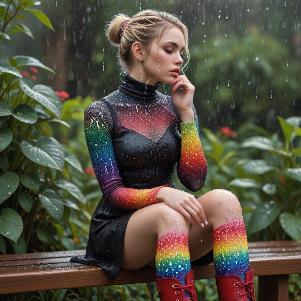 Rainy Garden Zentangle: Woman in Red Boots