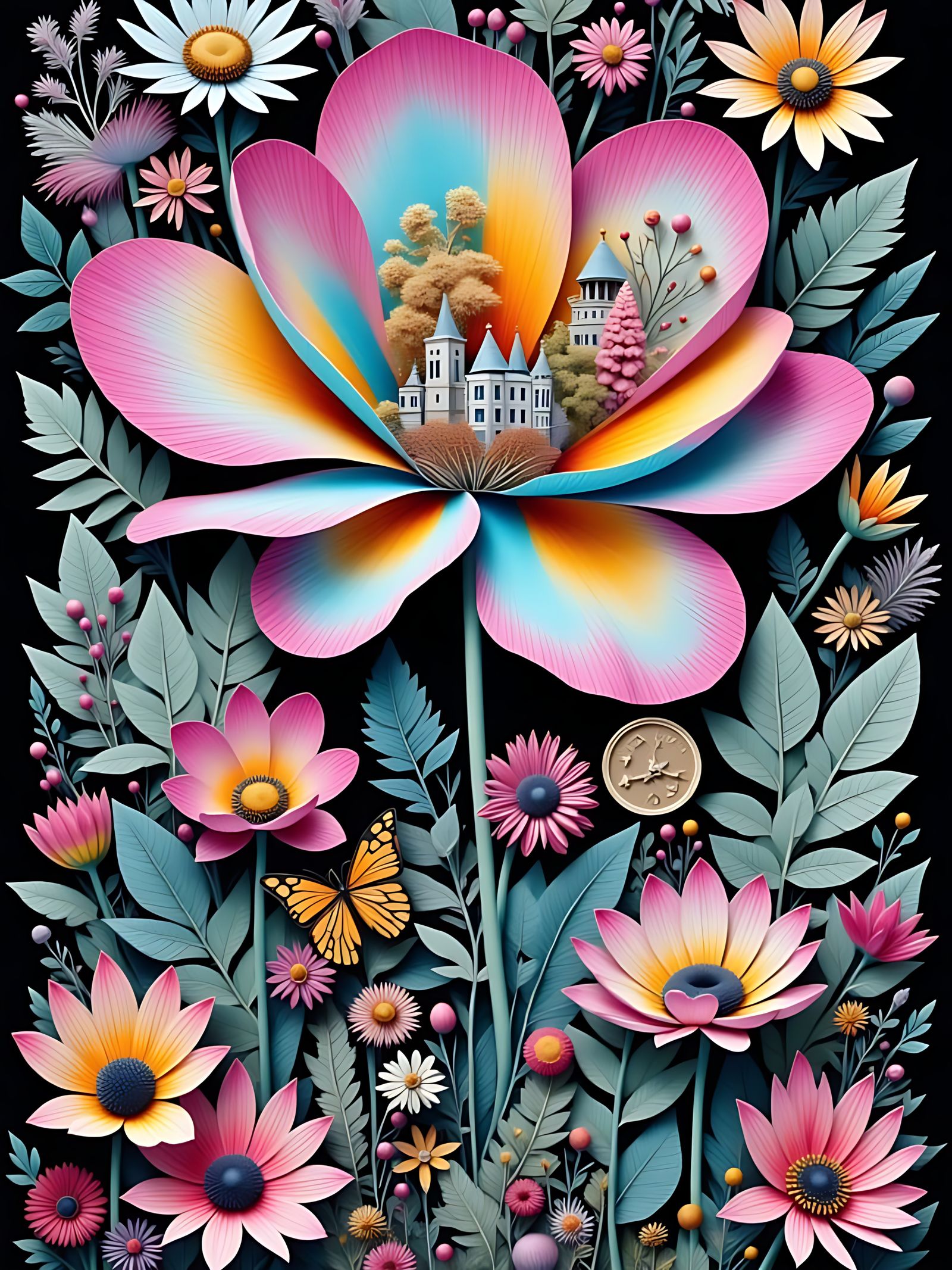 Vibrant Neo-Surreal Collage with Glitch Art and Futuristic E...