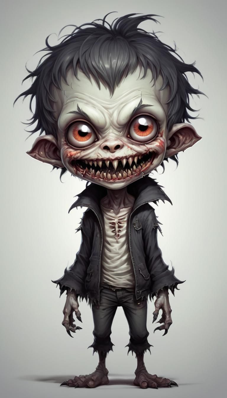Friendly Chibi Ghoul with Large Eyes and Sharp Teeth in Fant...
