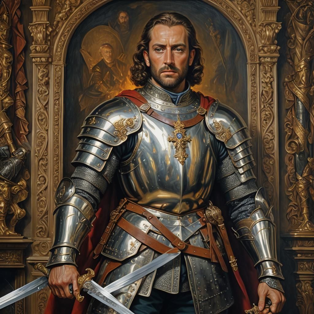 Heroic Portrait in Oil, Over a Fireplace in a Richly Furnish...