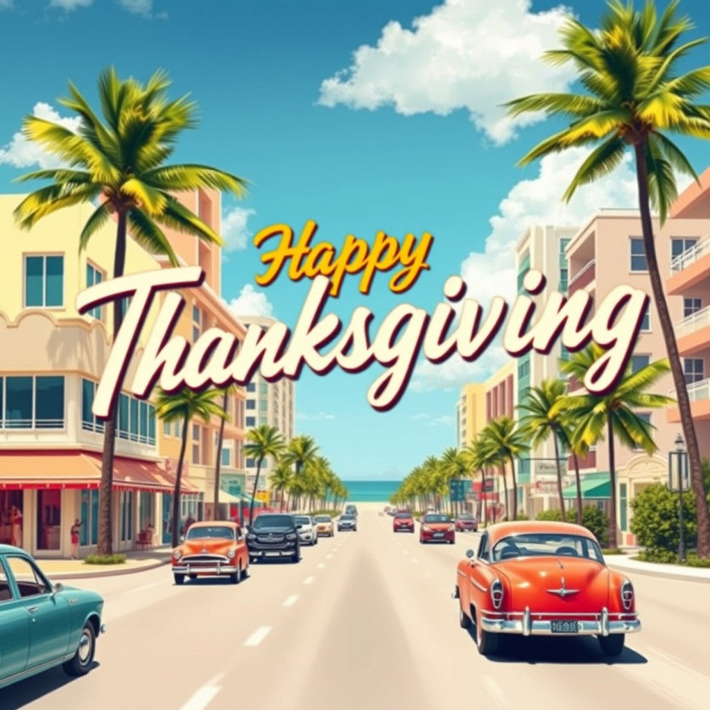 Vibrant Miami Scene in Retro Pop Art Style