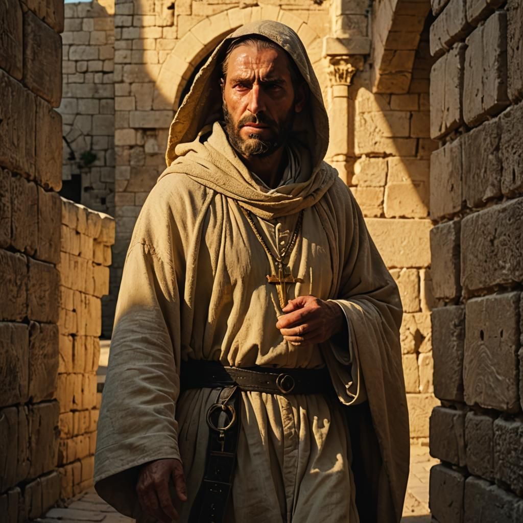 Lone Templar Walks Towards Master in Golden Hour