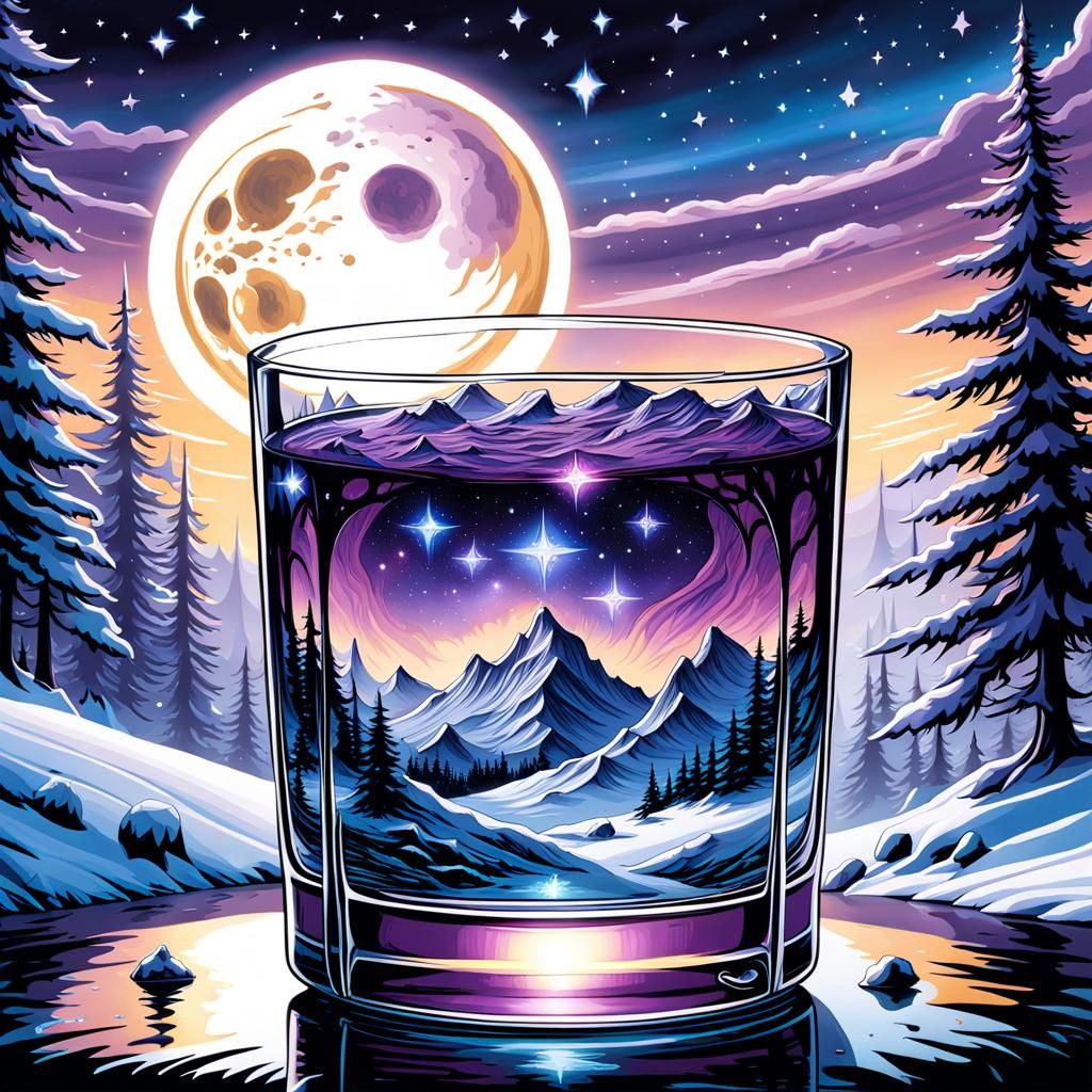 Ethereal Winter Galaxy in Whiskey Glass
