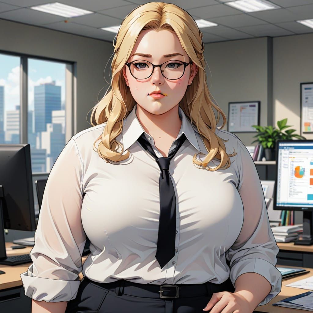 Chubby Blonde Office Beauty in Anime Style