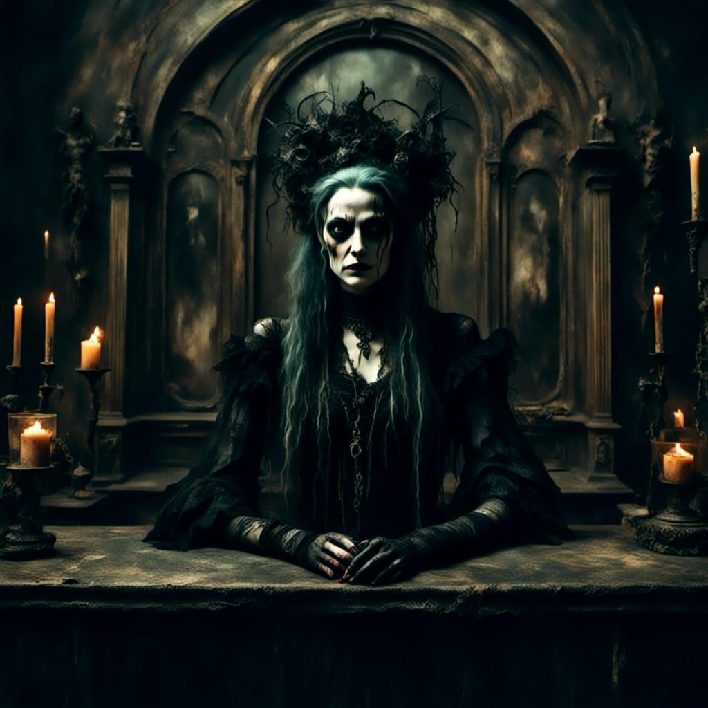 Sinister Woman at Hell's Reception Desk