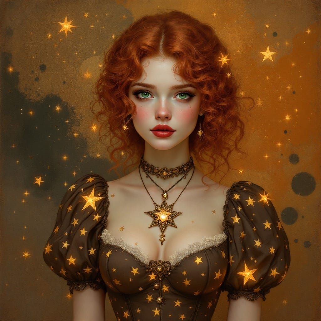 Ethereal Fantasy Portrait in Vintage Celestial Style