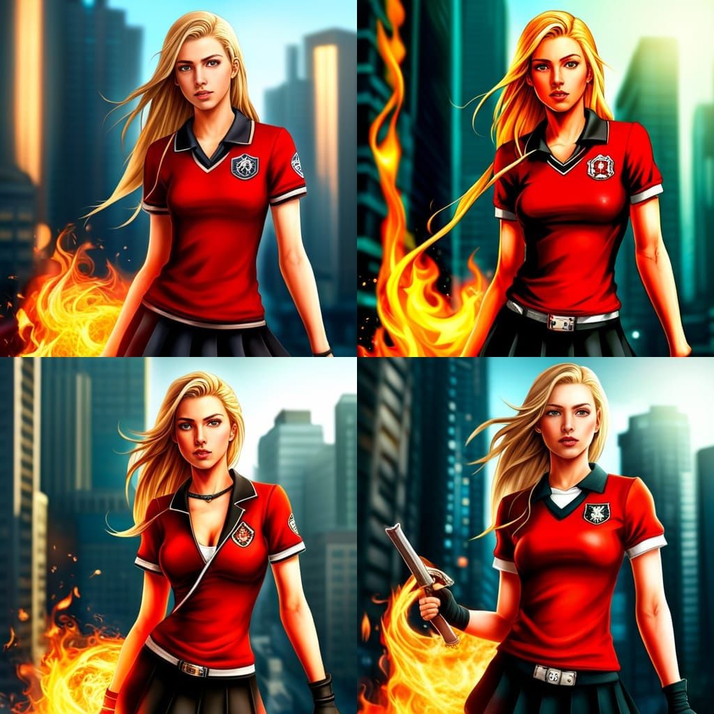 Ultra Realistic Urban Fantasy Girl with Fire Powers in Japan...