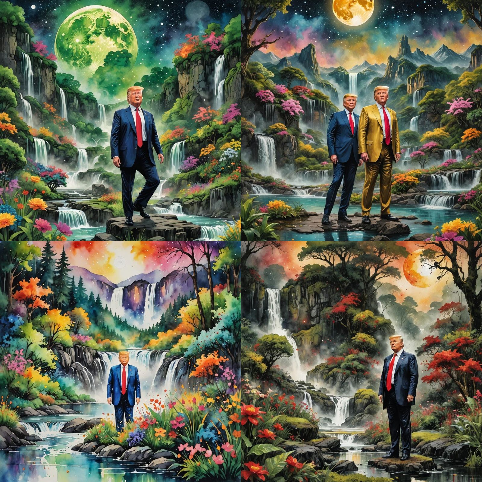 Majestic Donald Trump Amidst a Fantastical Summer Landscape...