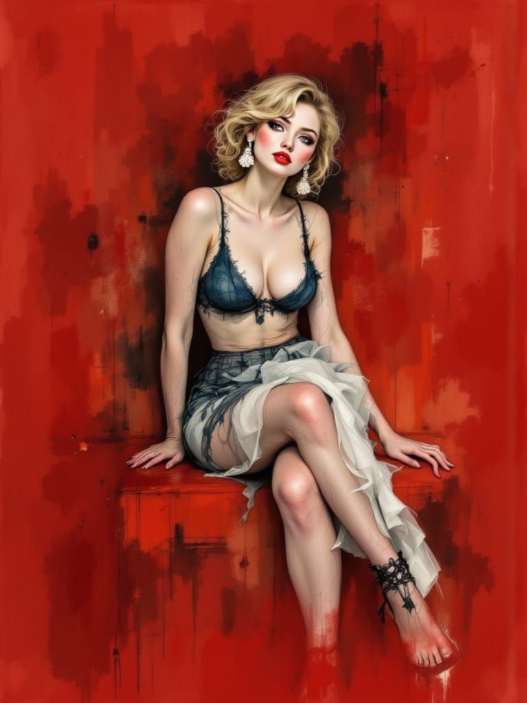 Sensual Woman in Charcoal Romantic Art Nouveau Style